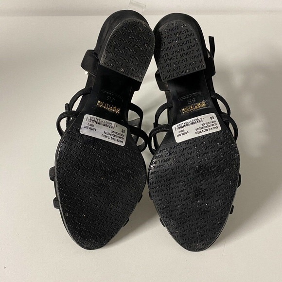 Schutz Sandal Caged Strappy Ankle Strap Nubuck Suede Black Open Toe Bloc… - Picture 7 of 8